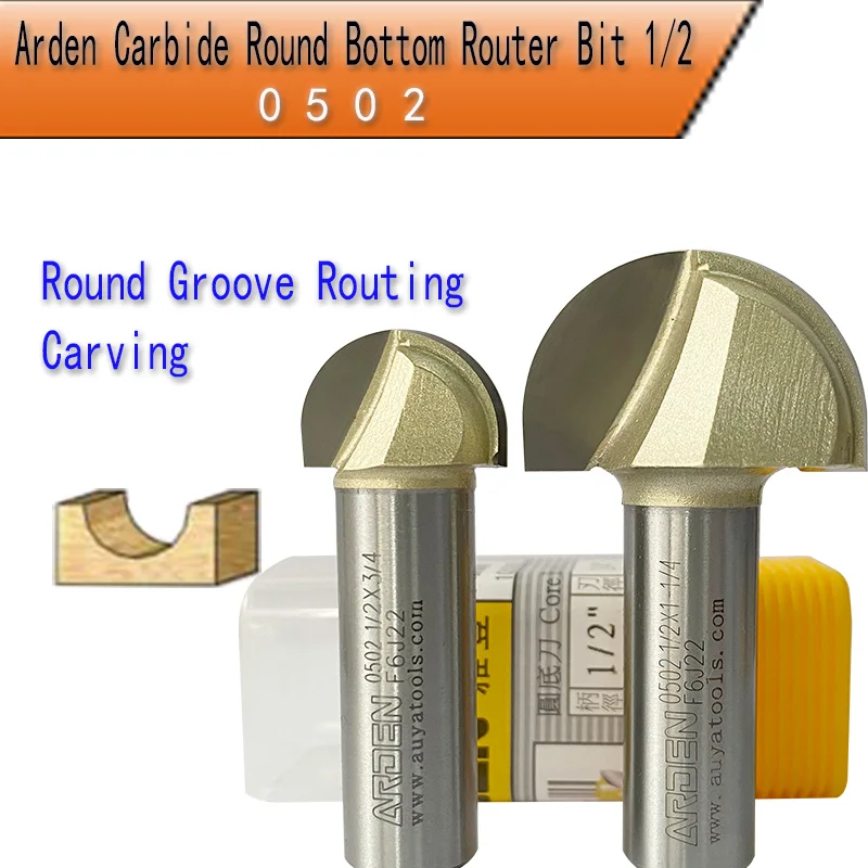 Arden Carbide Round Bottom Router Bit,1/2" shank Round Groove Carving Cutter for Particle Board, MDF, Plywood & Solid Wood