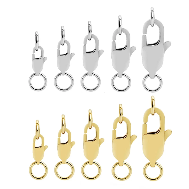 10pcs Gold Stainless Steel Rectangle Lobster Clasps with Jump Rings Hooks Connectors for Bracelet Necklace Chains Jewelry Making