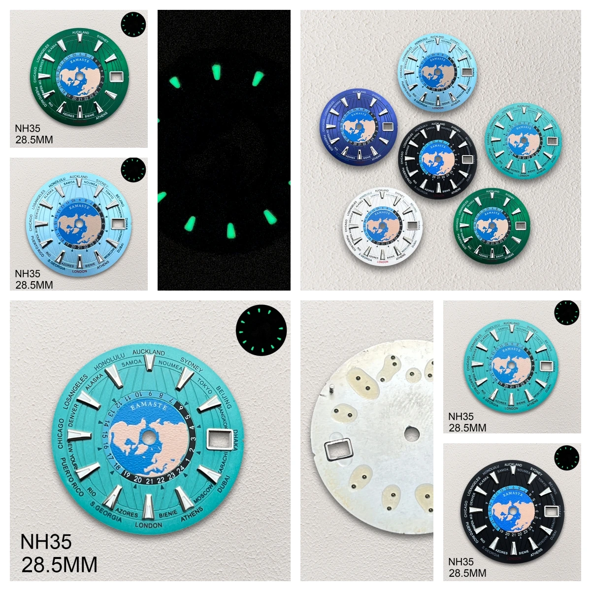 

28.5mm S Logo World Map Dial Fit NH35/NH36/4R/7S Japanese Automatic Movement Green Luminous Watch Modification Accessories