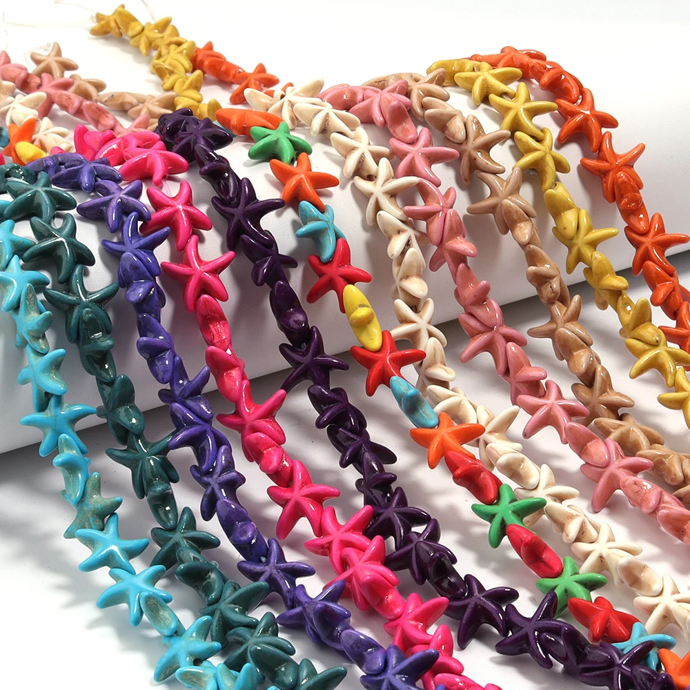 Ca. 35 Stück Natursteinperlen, Seestern-Türkis-Perlen, bunte Perlen für Schmuckherstellung, DIY-Armband, Halskette, Zubehör