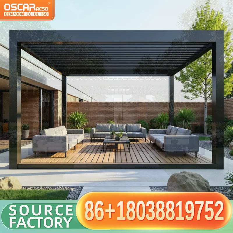 Motorized Adjustable Louver Aluminum Pergola EcoFriendly Outdoor Balcony Garden Gazebo for Snowy Areas Suitable for Nature pergo