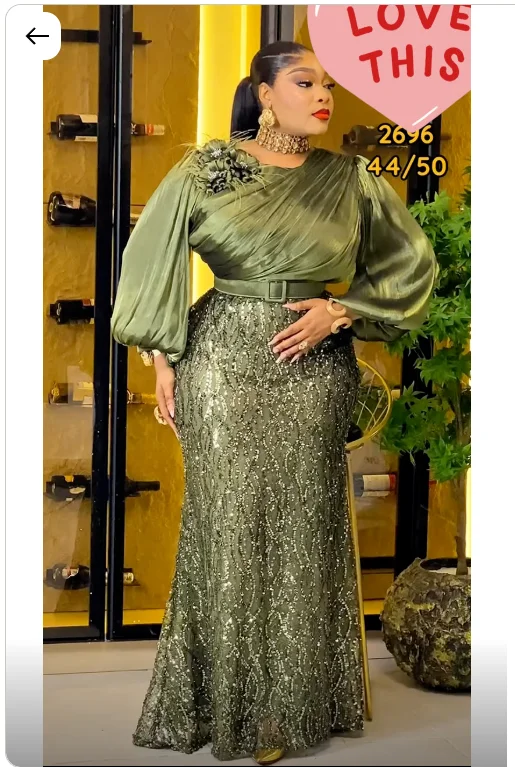 Elegant 2027 Green Satin Formal Evening Dresses With Long Sleeves Formal Prom Maid Of Mother Party Gowns For Nigerian