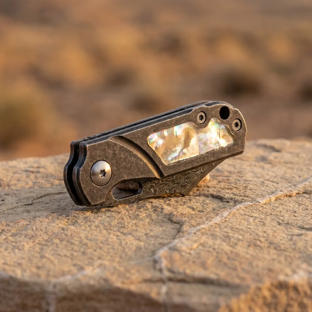 Mini Damascus Steel Folding Knife Tanto Blade 420 Steel Frame Boba Handle EDC Portable Pocket Knife Unpacking Cutting Multi-tool - view 5