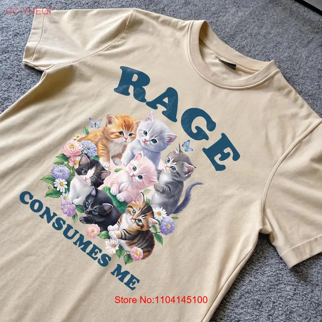 Rage Consumes Me Funny Cat Meme Vintage Style T Shirt Weirdcore Hilarious Kitten Mental Health Dark Humor