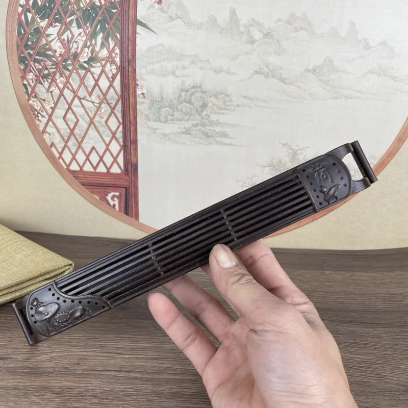 Antique Bronze Guqin Lotus Leaf Incense Burner Ornament, New Chinese Style Decoration for Study, Living , Home, Tea Room