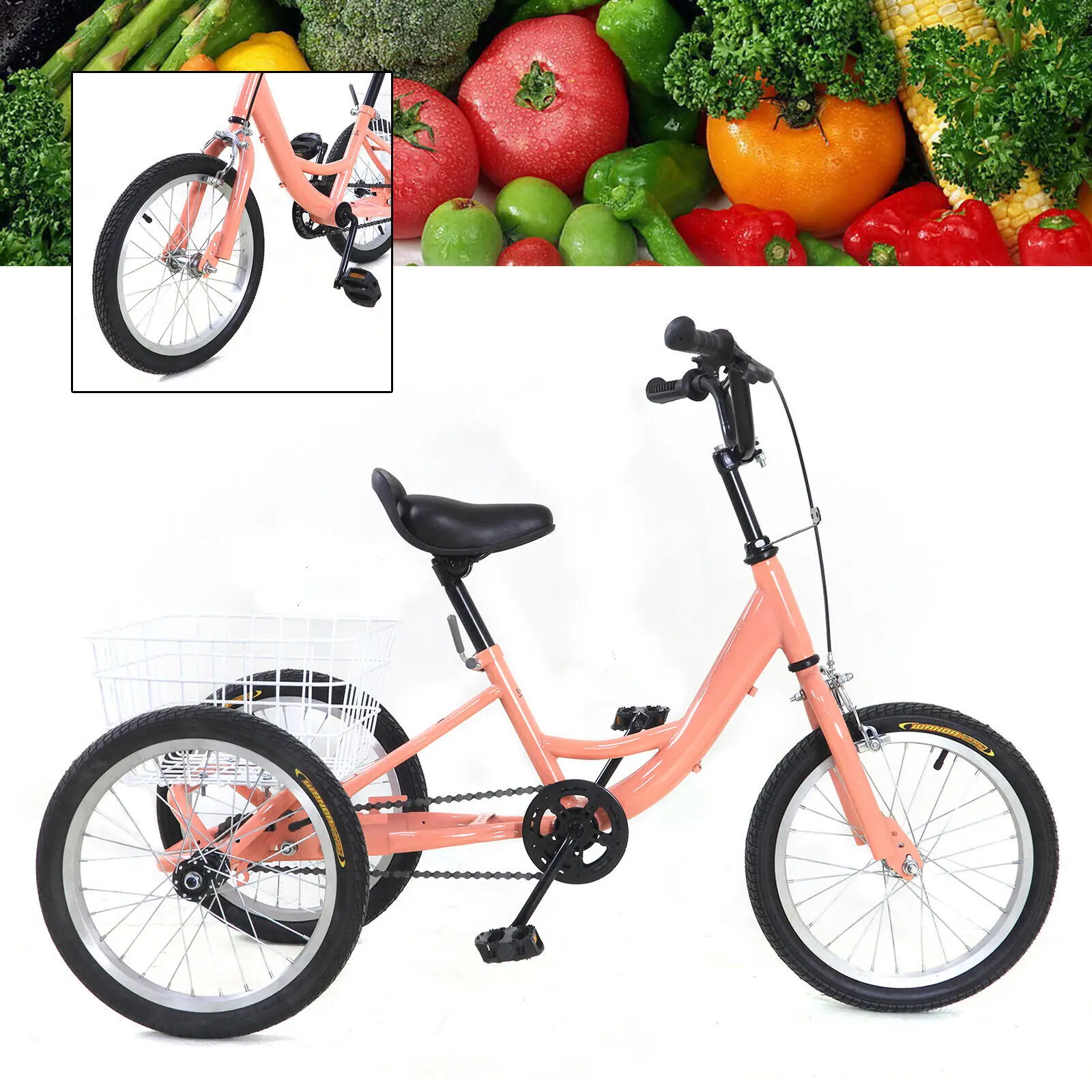 14/16Inch Single Speed Kids Tricycle Trike 3 Wheels Trike Kids Bikes Cruiser Mini Bike with Shopping Basket