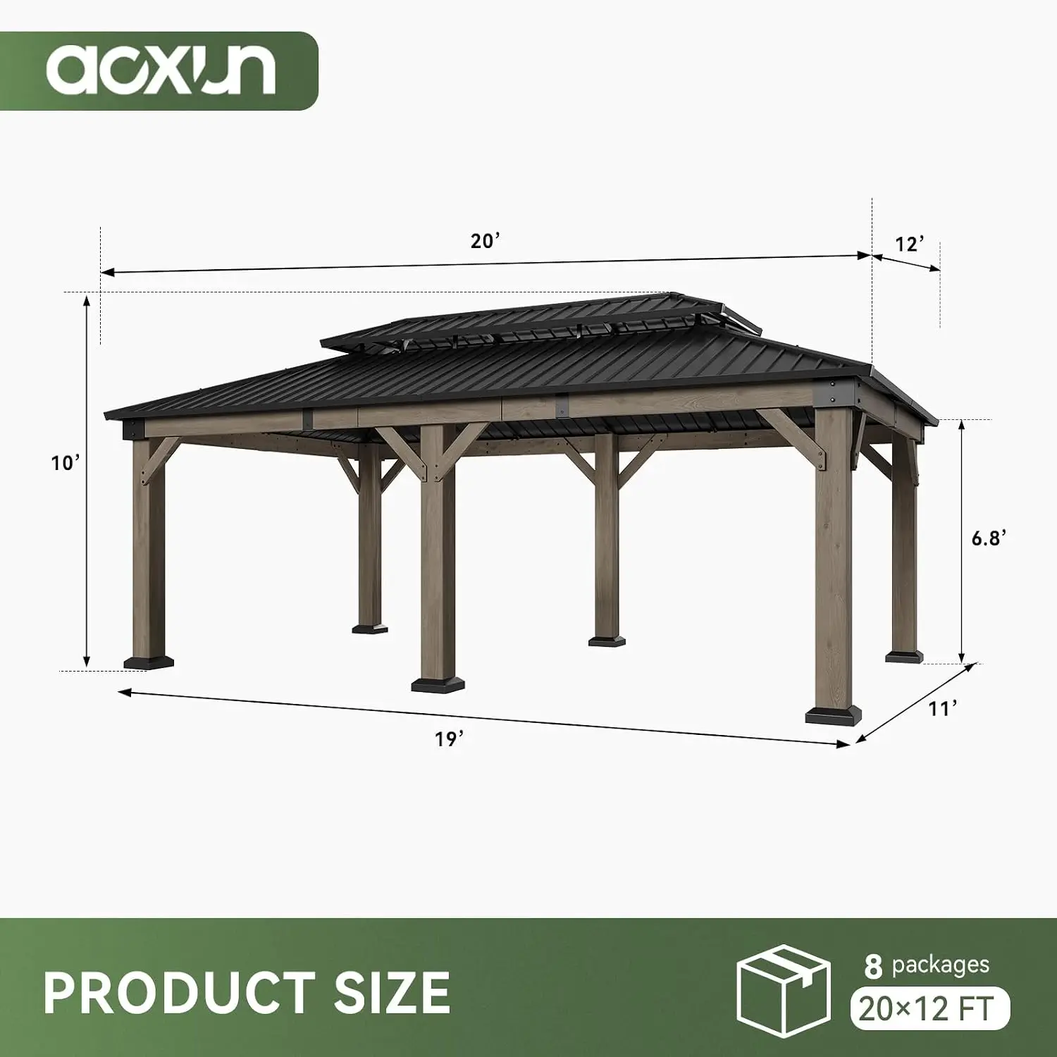12x20 FT Heavy Duty Cedar Wood Carport, Custom