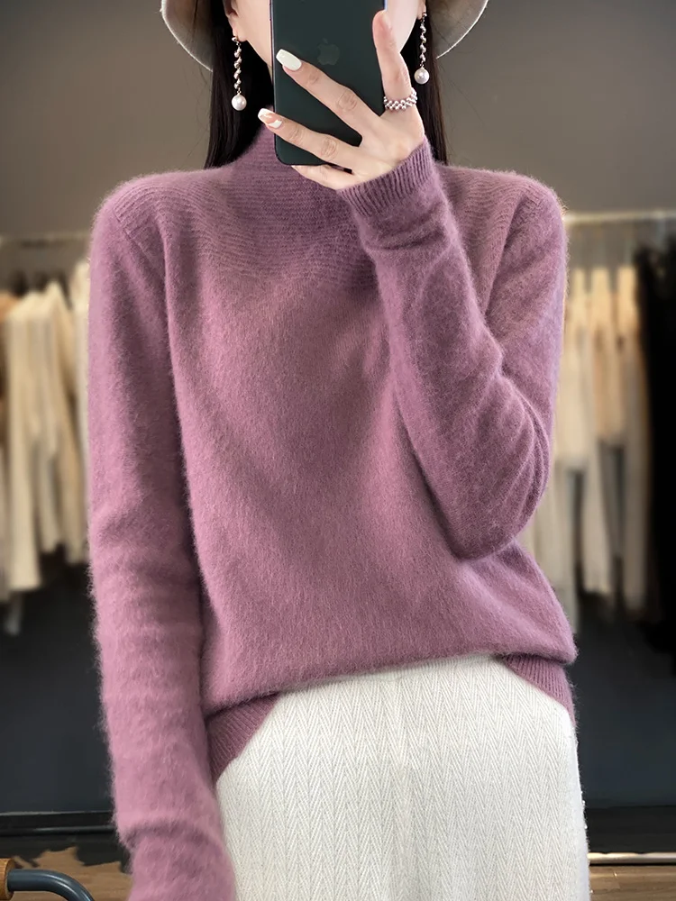 

Women 100% Mink Cashmere Sweater Turtleneck Pullovers Autumn Winter Long Sleeves Basic Bottoming Shirt Cashmere Knitwear Clothes