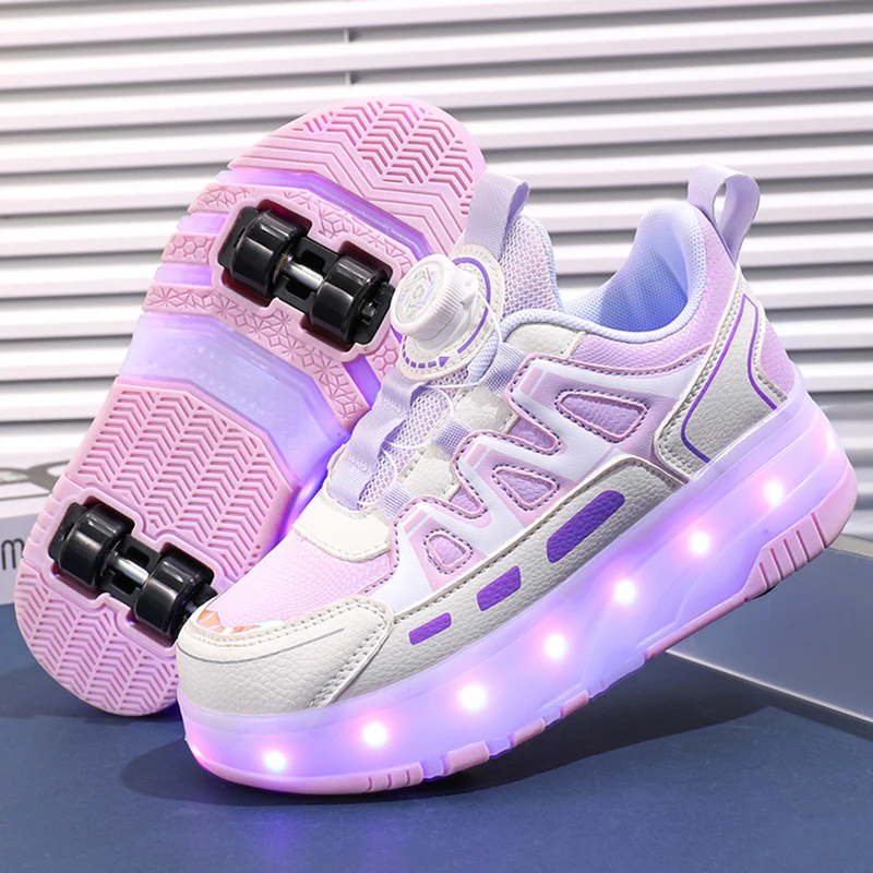 

Роликовые коньки для мальчиков и девочек, розовые, синие, на четырех колесах, светящиеся, с USB-подсветкой, детские кроссовки, обувь для активного отдыха, повседневная обувь для детей