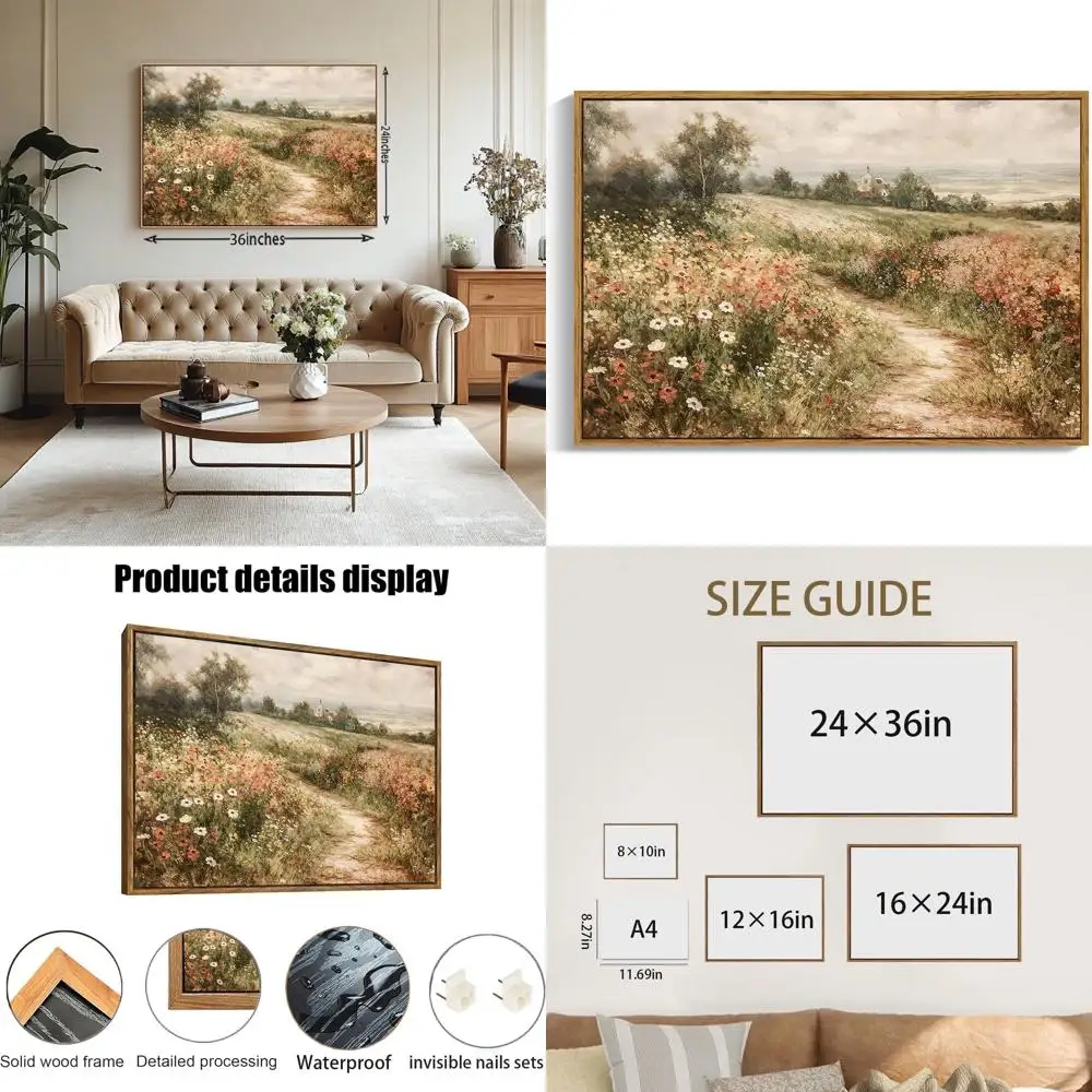 

Rustic Cottagecore Wall Art - Vintage Landscape with Wildflowers for Modern Farmhouse Style