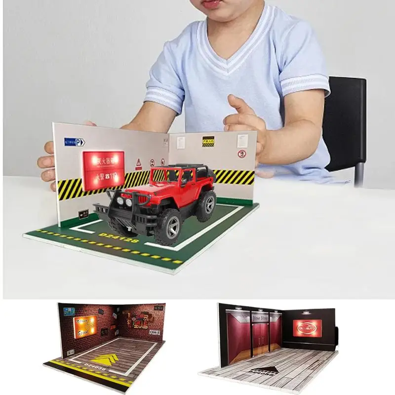 Model Car Display Case LED Parking Lot Model 1:24 Scale Diecast Car Model Collectibles Garage For Bedroom Living Room