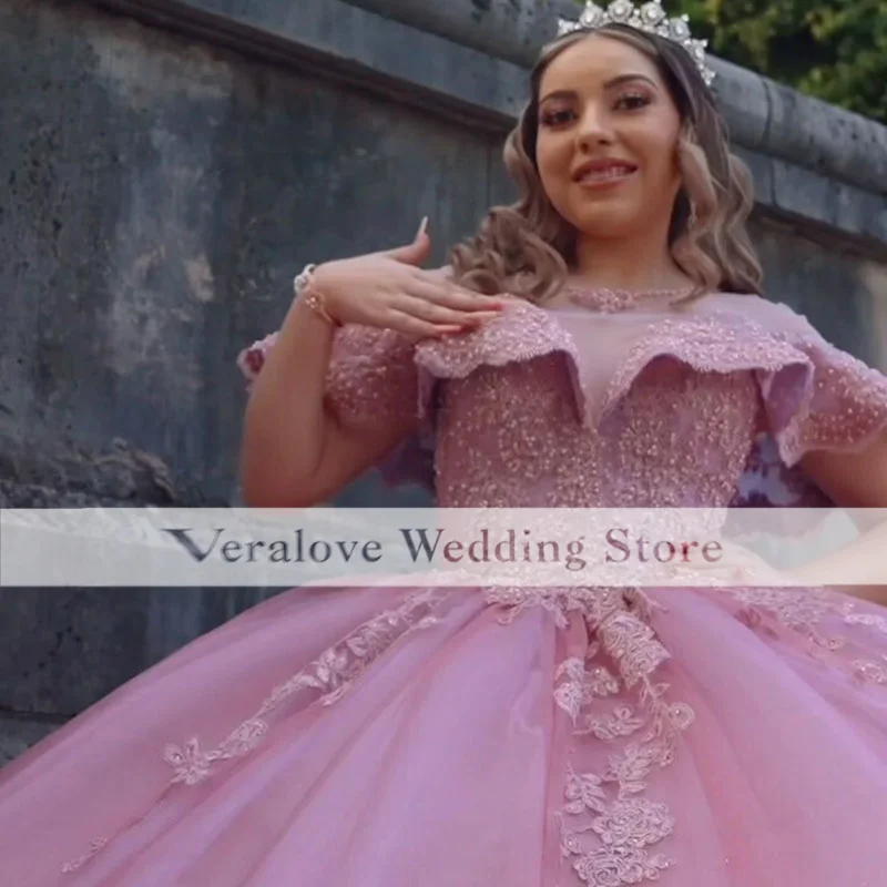 Veralove Vestido De 15 Años różowe sukienki Quinceanera 2023 aplikacje X filmy 16 Anos sukienka urodzinowa dla kobiet