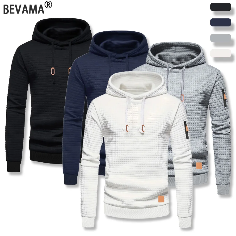 Men's Waffle Pattern Hoodie Autumn/Winter Casual Solid Pullover Warm Sweatshirt Loose Outdoor Sports Hoodie Tops Men's Clothing