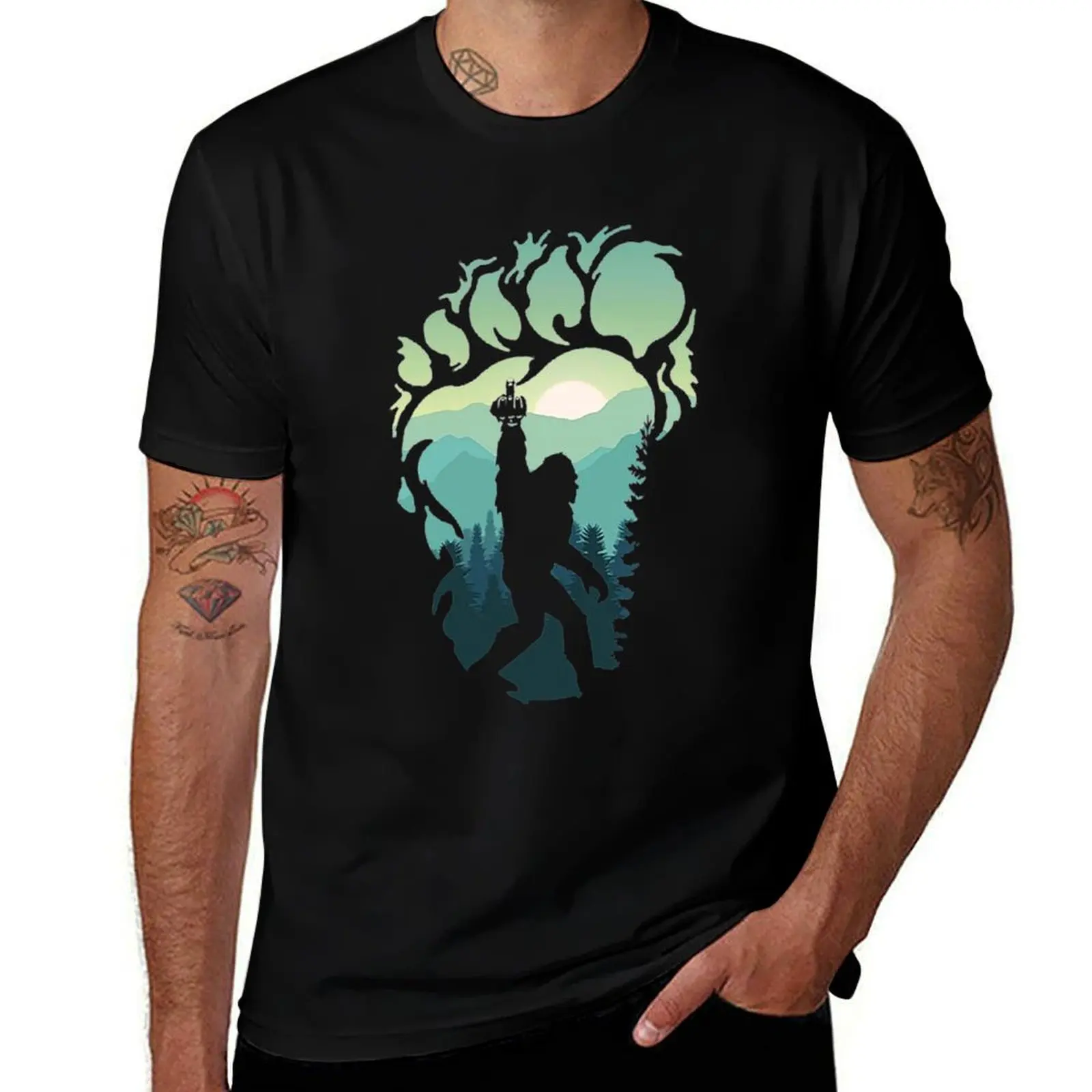 Shadow Bigfoot Middle Finger T-Shirt Basic Plain Tee for Spring and Summer T-Shirt