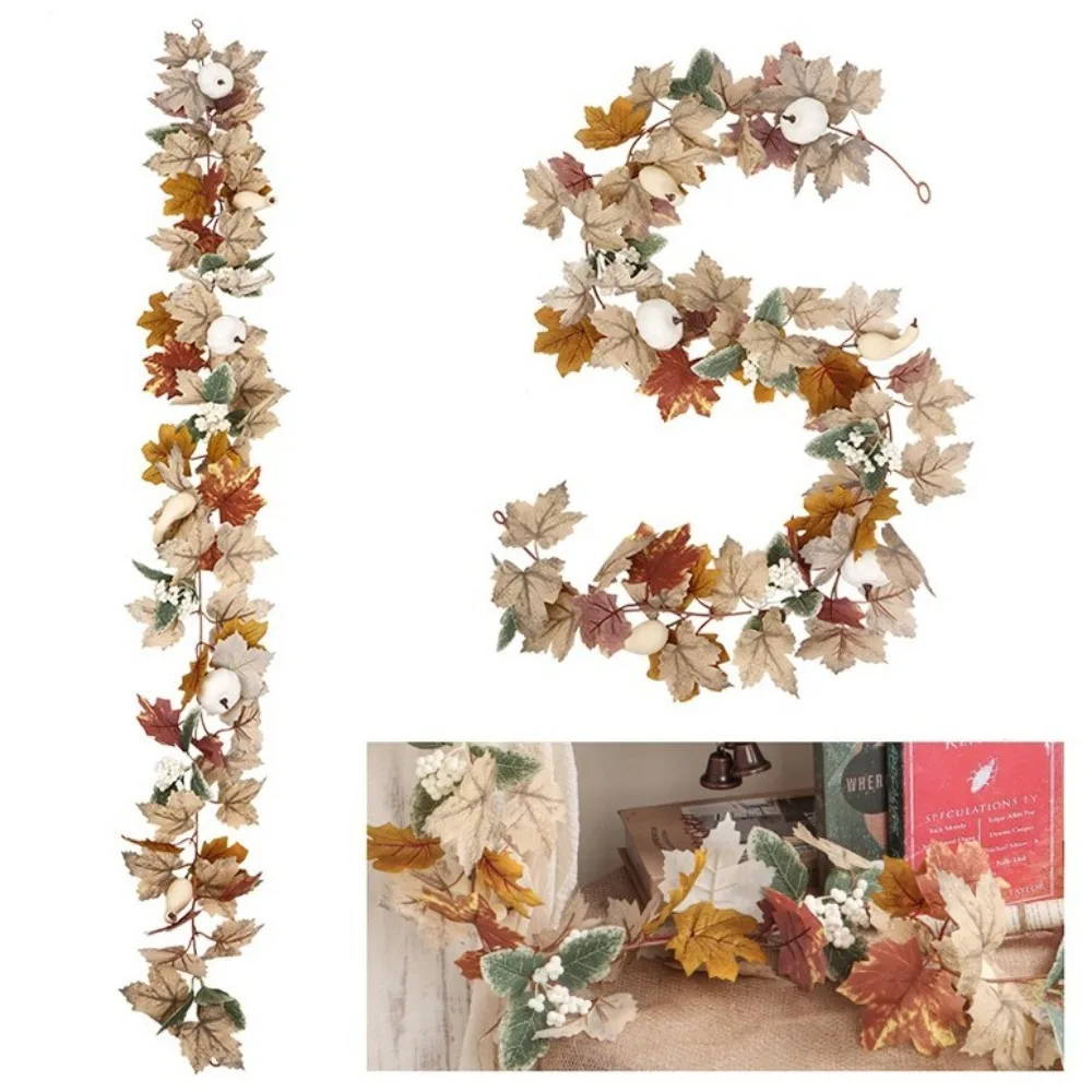 

190cm Artificial Fall Maple Leaf Vine White Berry Pumpkin Halloween Pumpkin Vine Plastic Realistic