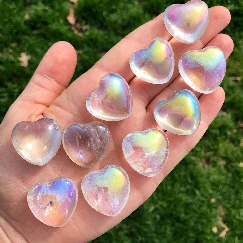 

Mineraali Electroplated Rainbow Crystal Quartz Heart-shaped Ornament Reiki White Stones Energy Healing Amulet Specimens Gemstone