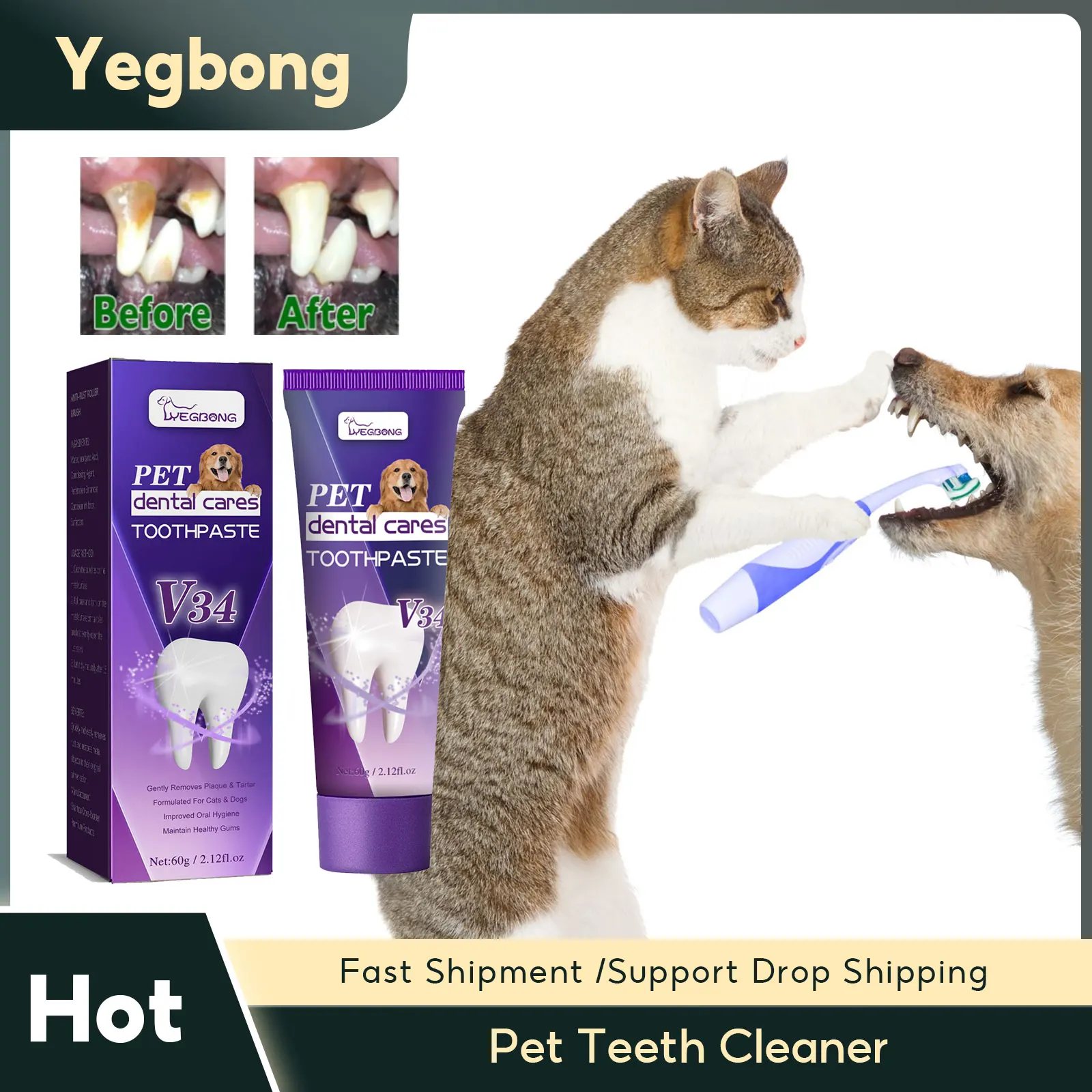 

Pet Toothpaste Puppy cat Teeth Stain Removal Oral Care Cleaning Reduce Tartar Plaque Fresh Mouth Deodorant Dog Edible Toothpaste