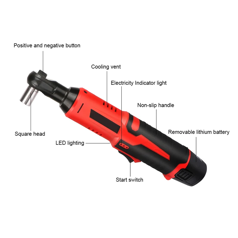 Electric Ratchet Wrench 18V 12V Cordless Rechargeable Electric Wrench 3/8 Inch Right Angle Ratchet Wrenches Car Repair Tool