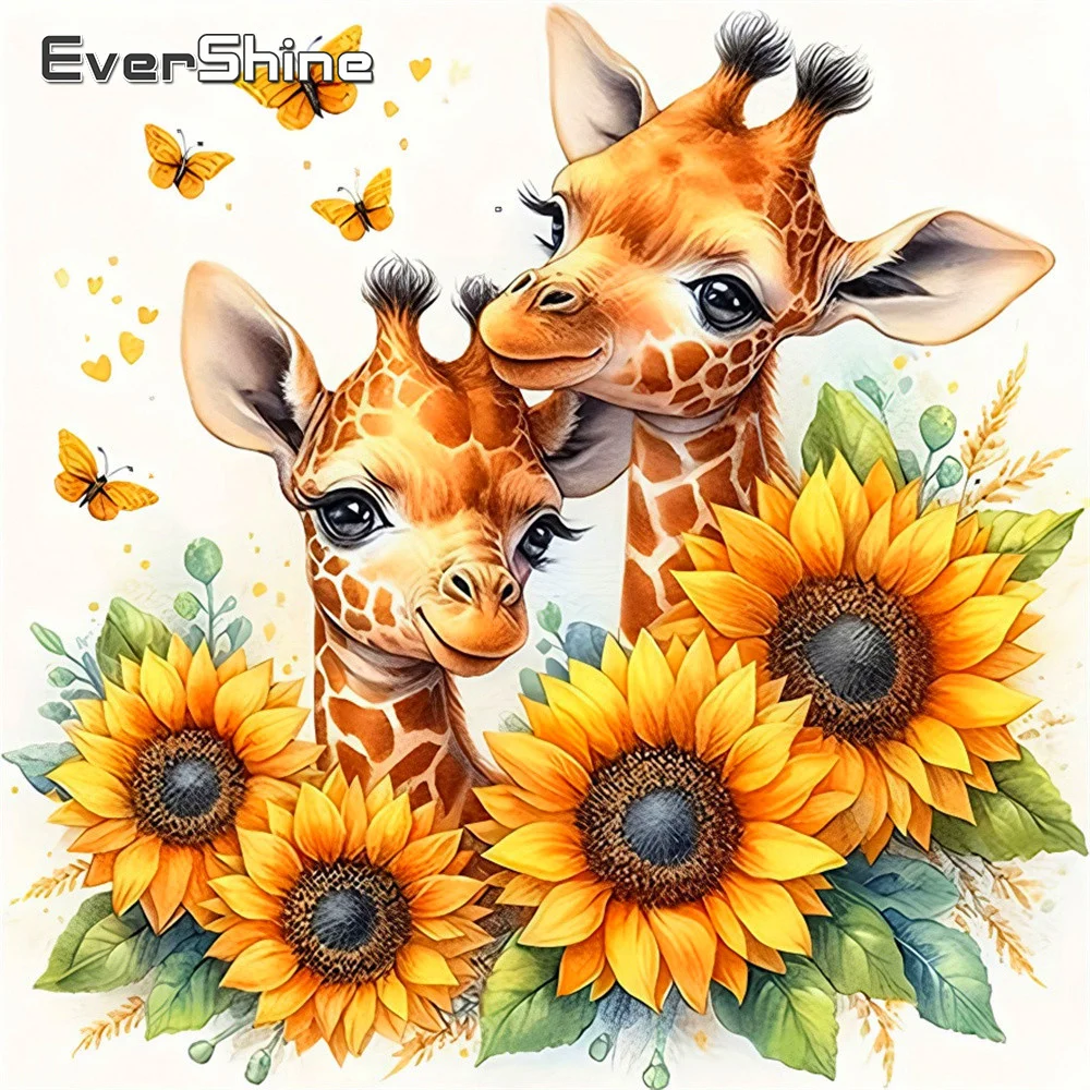 Evershine Diamant-Mosaik Giraffe Stickerei Tier Vollquadrat-Drill-Malerei Sonnenblumen-Bild Strassstein-Bastelset Wandkunst