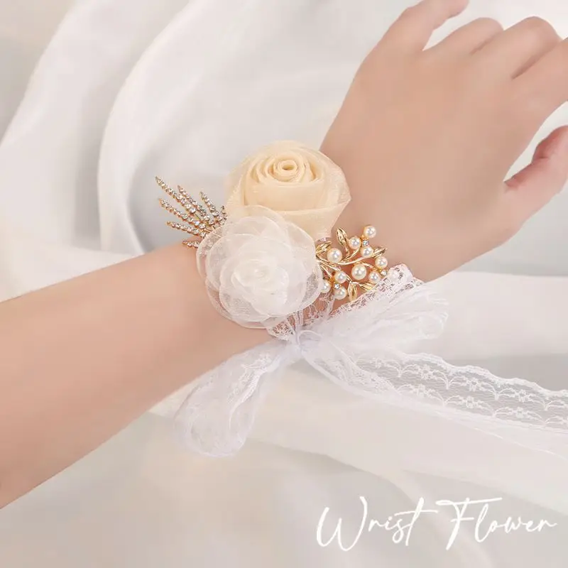 Pearl Wrist Flower Wedding Corsage Wristlet Band Prom Bridal Bridesmaid Corsage Festivals Celebrations Accessories Supplie