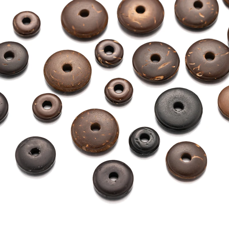 50pcs Black Brown Round Flat Discs Coconut Spacer Loose Beads for DIY Bracelets Needlework Jewelry Making Supplies Accessories