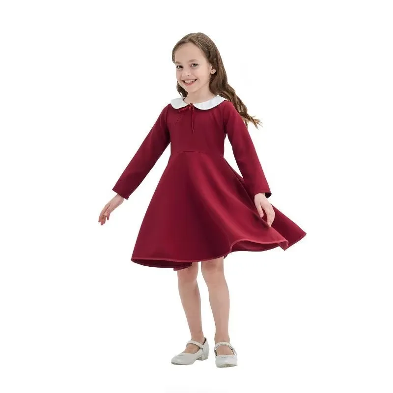 Autumn Long Sleeve New Girls College Style Dress Children All Match Color Blocking Princess Pleated Dress 2-12Years