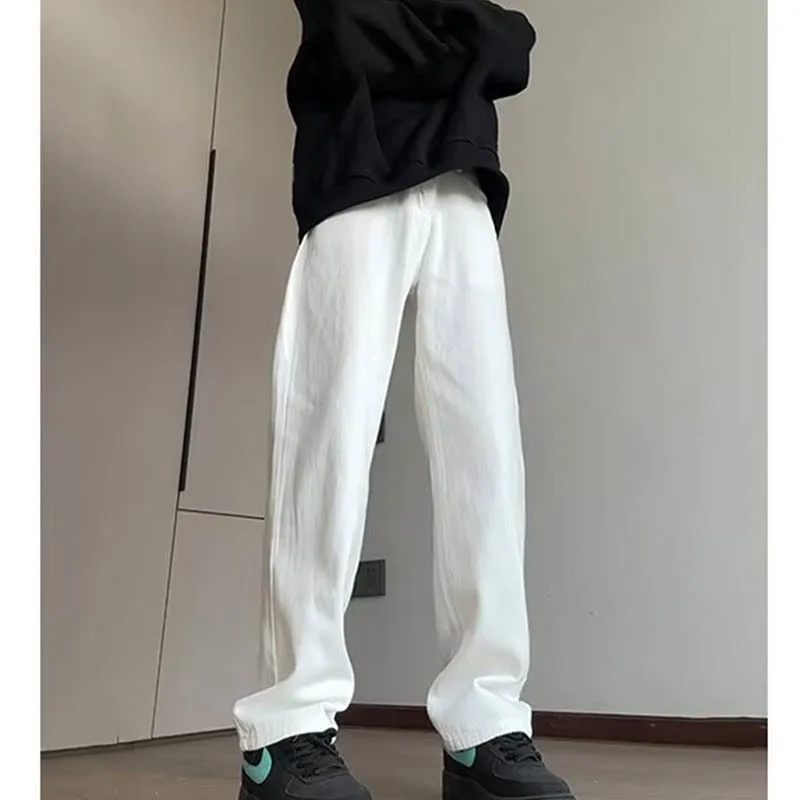 

Мужские белые, черные расклешенные джинсы-карго, модные свободные прямые джинсовые брюки-клеш High Street