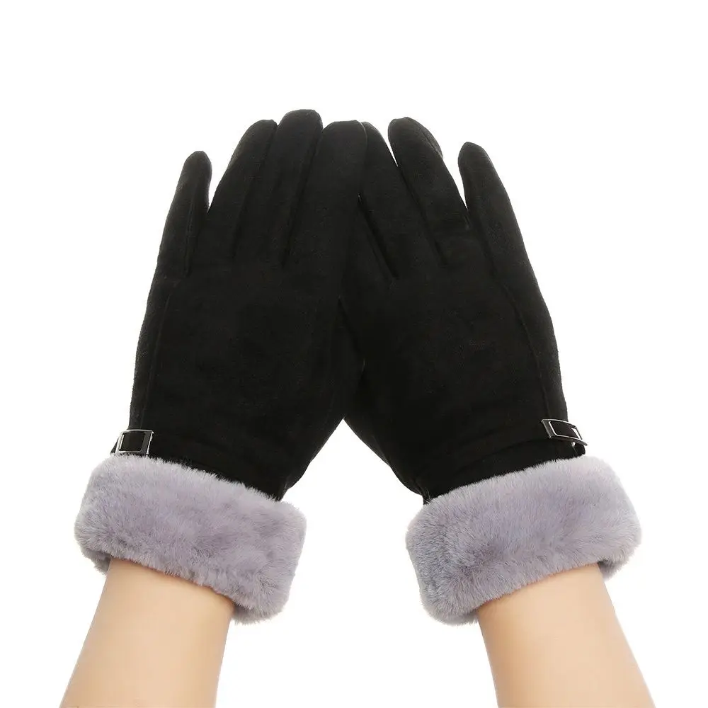 Gants d'hiver en velours coupe-vent épais et chauds pour la conduite de Ski, mitaines en cachemire, en fausse fourrure, pour écran tactile