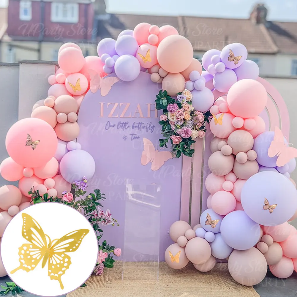 Pink Purple Balloons Garland with 3D Gold Butterfly Stickers Dusty Pink Purple Balloon Arch for Birthday Baby Shower Wedding Dec