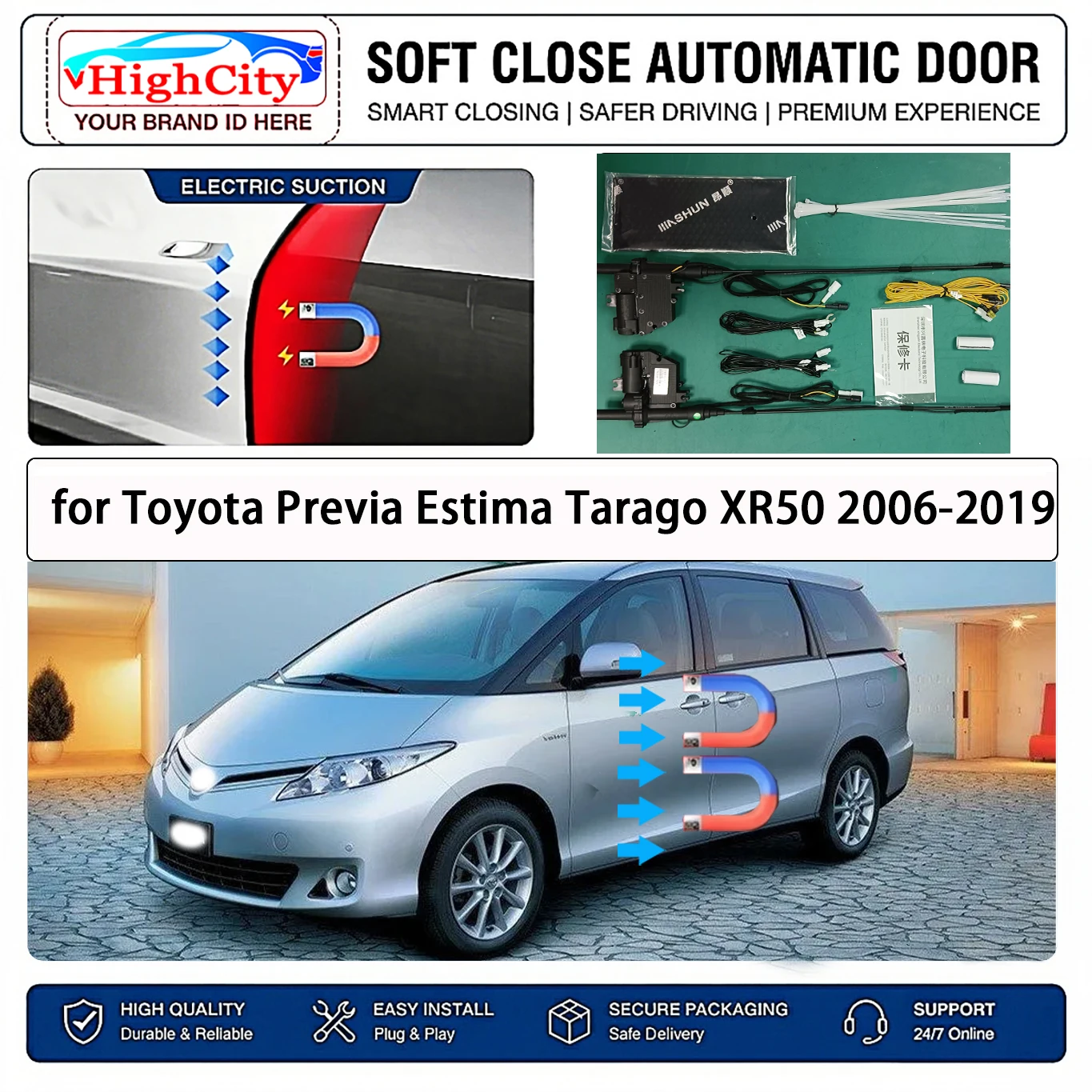 for Toyota Previa Estima Tarago XR50 2006-2019 OEM Electric Suction Soft Close Door Kit Smart Anti Pinch Auto Cinch Latch System