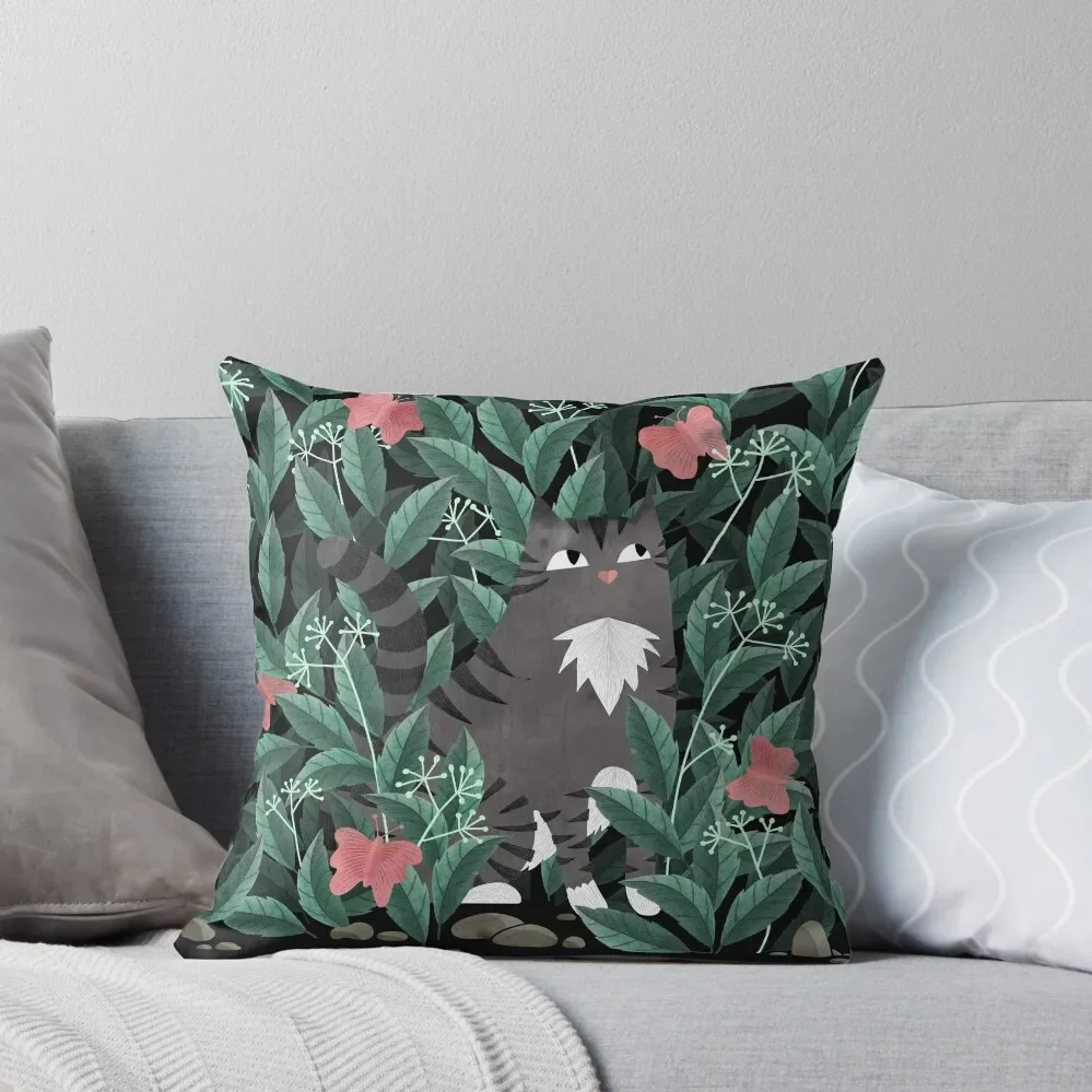 

Butterfly Garden (Tabby Cat Version) Throw Pillow