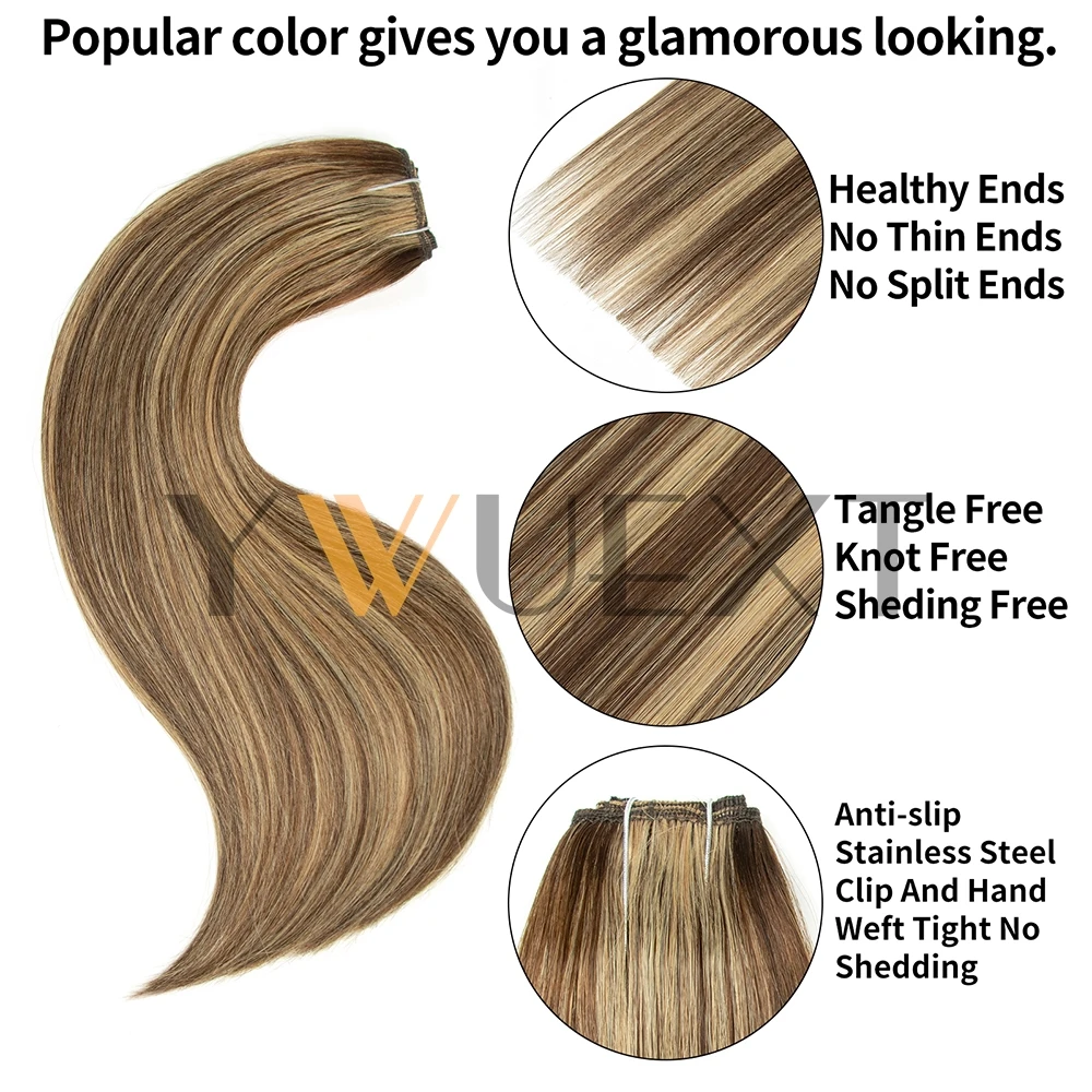 Highlights Clip In Virgin Human Hair Extensions 40-60G Brazilian Clip Hair 5 Clips On Weft Natural Color Lace Clip Ins 12''-22''