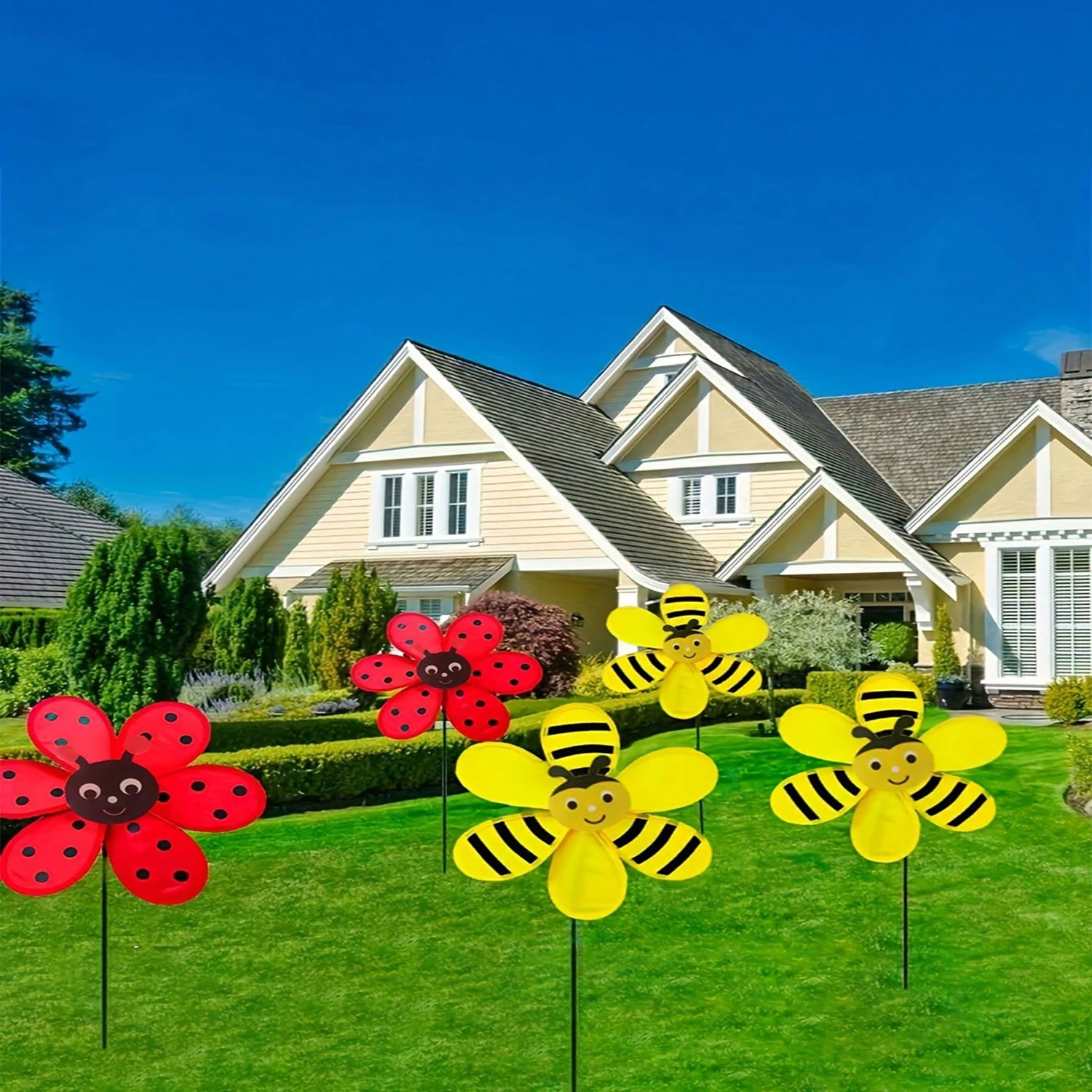 1pc/2pcs-Garden Pinwheels Whirligigs Ladybug Bee Windmill Wind Spinner Pinwheel for The Yard Garden Lawn Patio Outdoor Decor