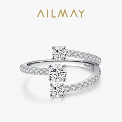 Ailmay 925 Sterling Silver Fashion Geometric Design Zirconia Finger Rings For Women Wedding Engagement Accessories Fine Jewelry
