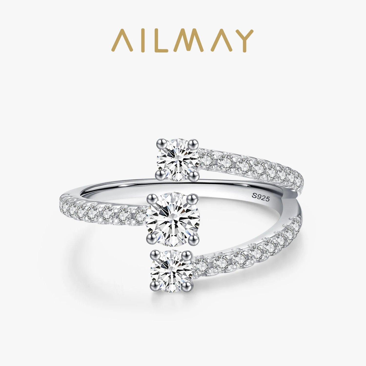 Ailmay 925 Sterling Silver Fashion Geometric Design Zirconia Pierścionki na palec dla kobiet Ślubne akcesoria zaręczynowe Drobna biżuteria