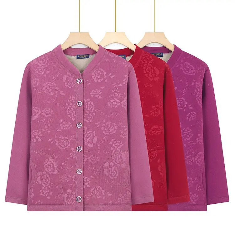 

Осенне-зимняя новая бархатная утепленная теплая одежда с длинными рукавами для женщин среднего и пожилого возраста, куртка-кардиган 2509-B4097-604