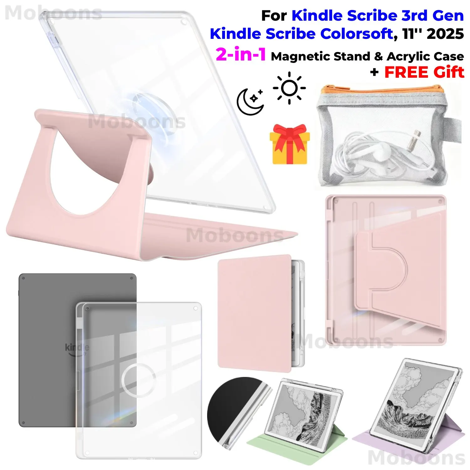 Funda para Kindle Scribe 3.ª Generación, Kindle Scribe Colorsoft 11'' 360 °   Soporte Giratorio 2 en 1, Funda Desmontable PA2MA4 con Ranura para Lápiz