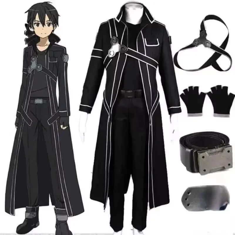 Anime Sword Art Online Kirito Kazuto Kirigaya Cosplay Costume Short  Kirito Jacket Shirt Pants Glove Neutral Uniforms Suit