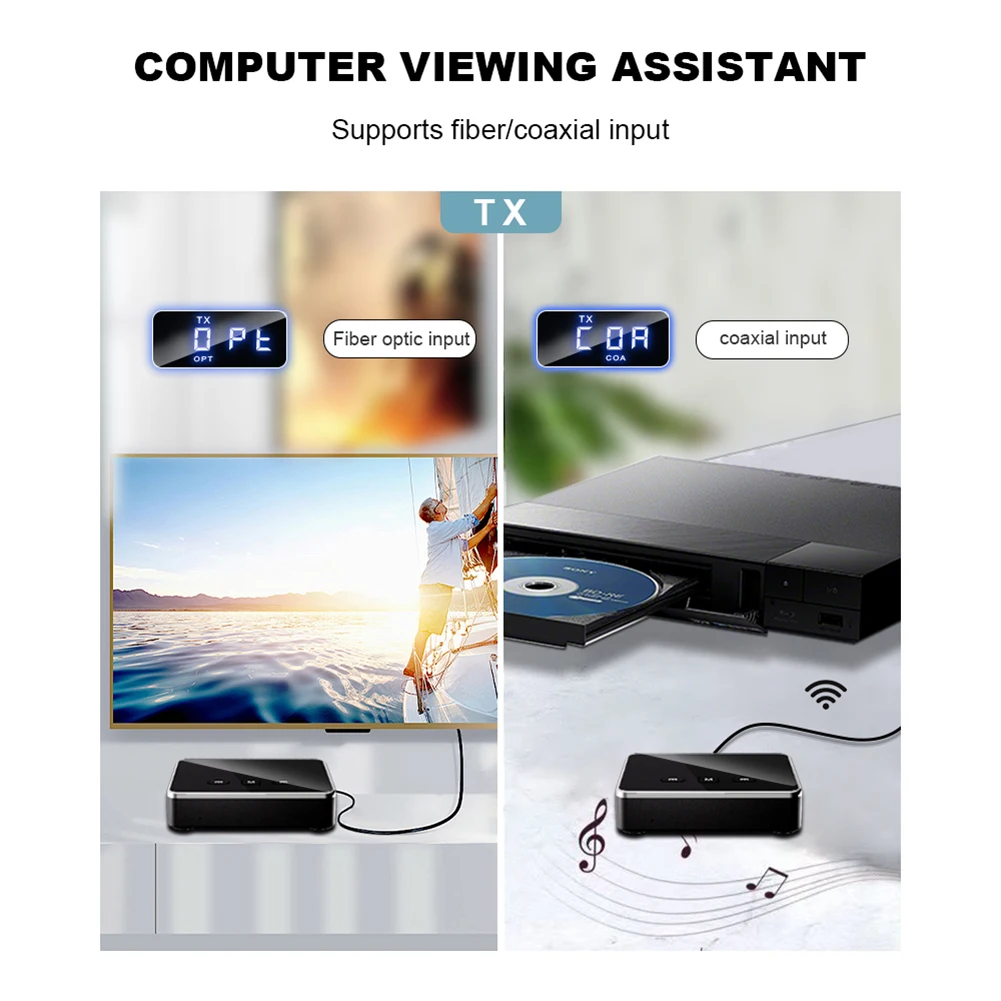BT 5.4 Transmitter Receiver with RCA 3.5mm AUX & Display Wireless Audio Adapter BT Adapter for TV/Car/PC/Home Stereo/Speakers