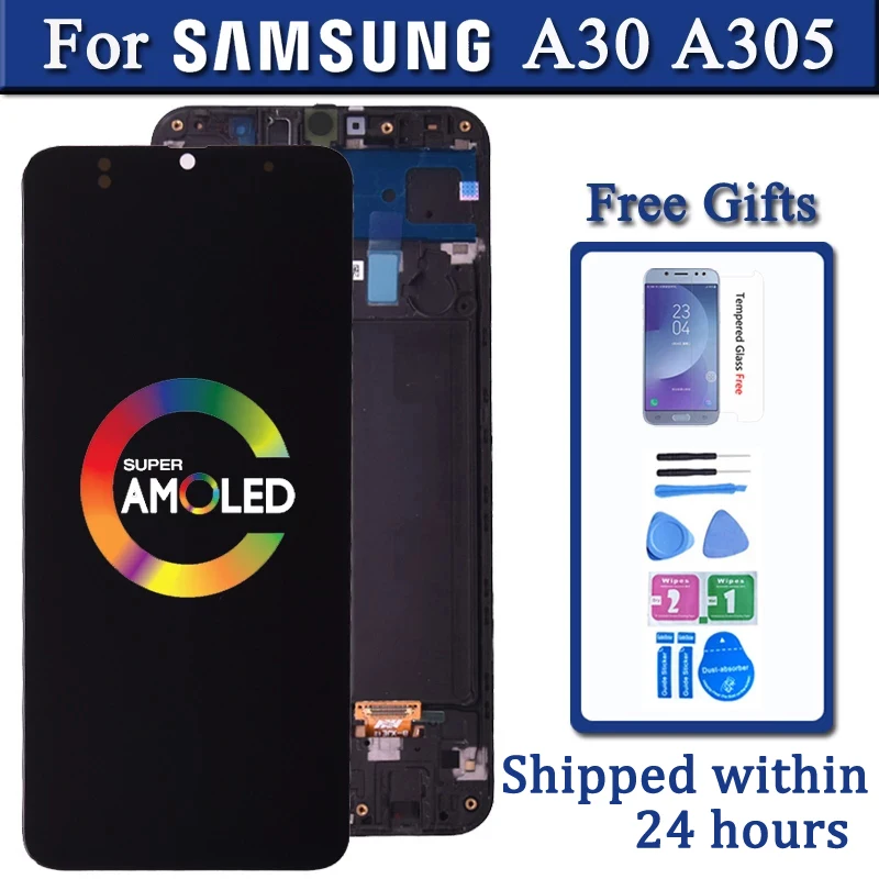 

AMOLED Display For SAMSUNG GALAXY A30 A305/DS A305FN A305G LCD Display Touch Screen Digitizer Assembly A30 Replacemen