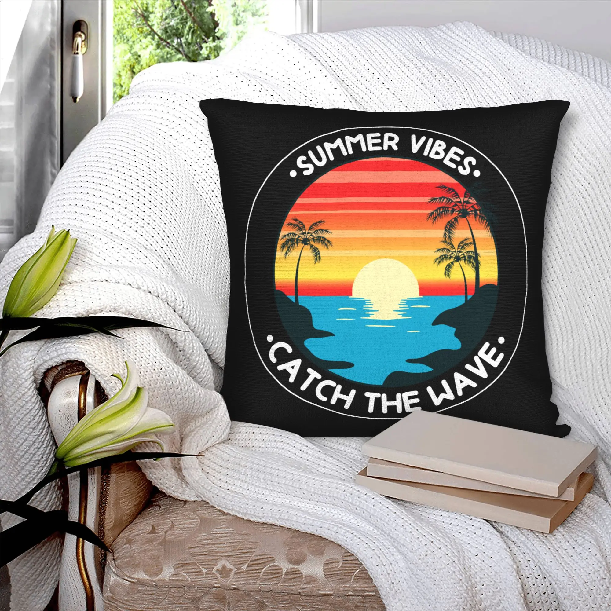 Summer Vibes Catch The Wave Modern Throw Pillow Covers Home Decorative Surfing Surfer Sofa Cushion