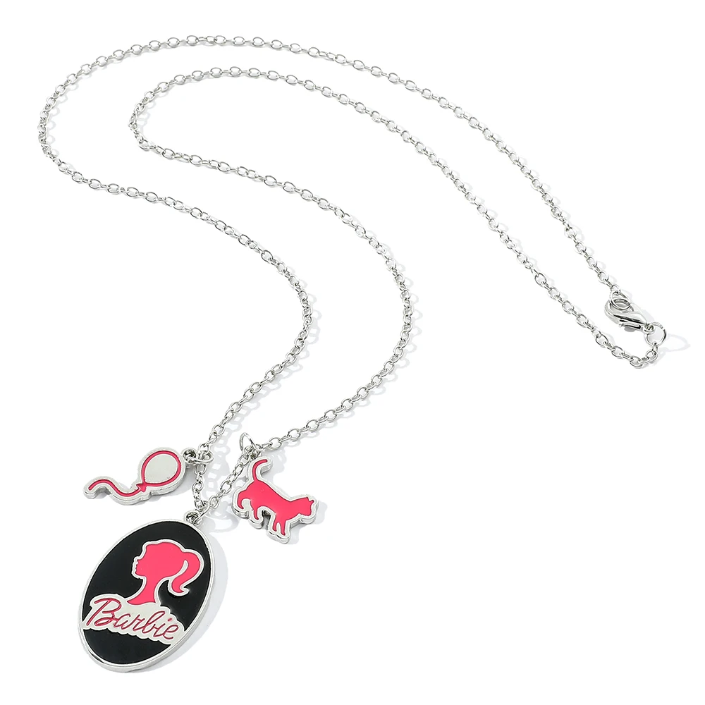 Barbie Princess Fashion Enamel Pendant Necklace Disney Anime Figure Barbie Peripheral Neck Chain Sweet Cute Jewelry for Women