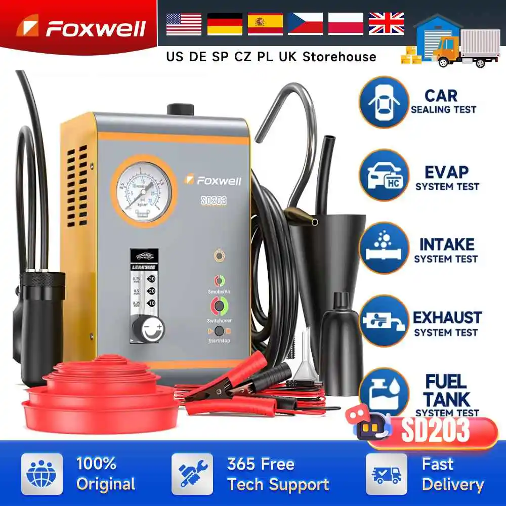 

FOXWELL SD203 Smoke Leak Detector 12V Built-in Air Pump EVAP Vacuum Leak Detector Car Pipe Leakage Diagnostic Tester Tool