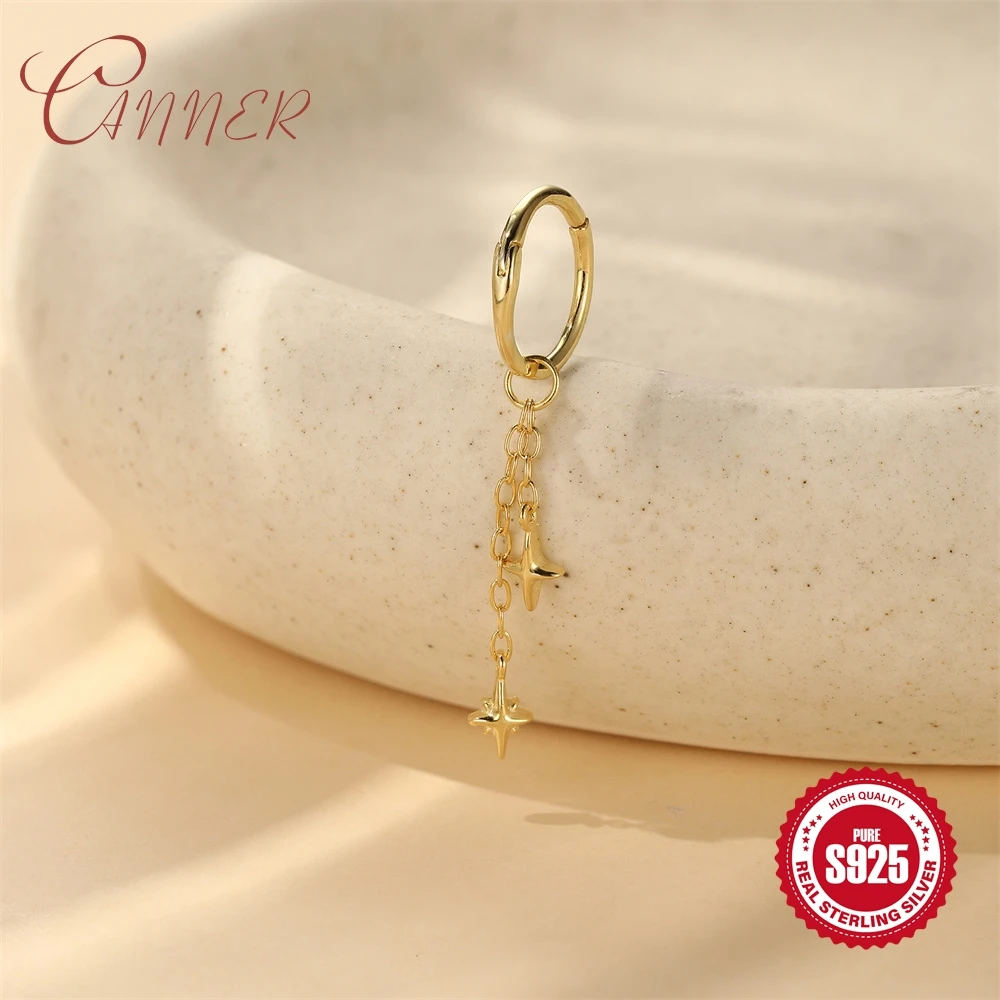 CANNER 925 Sterling Silver New Design Chain Hoop Earring For Women Star Moon Pendant Cartilage Earring Piercing Summer Jewelry
