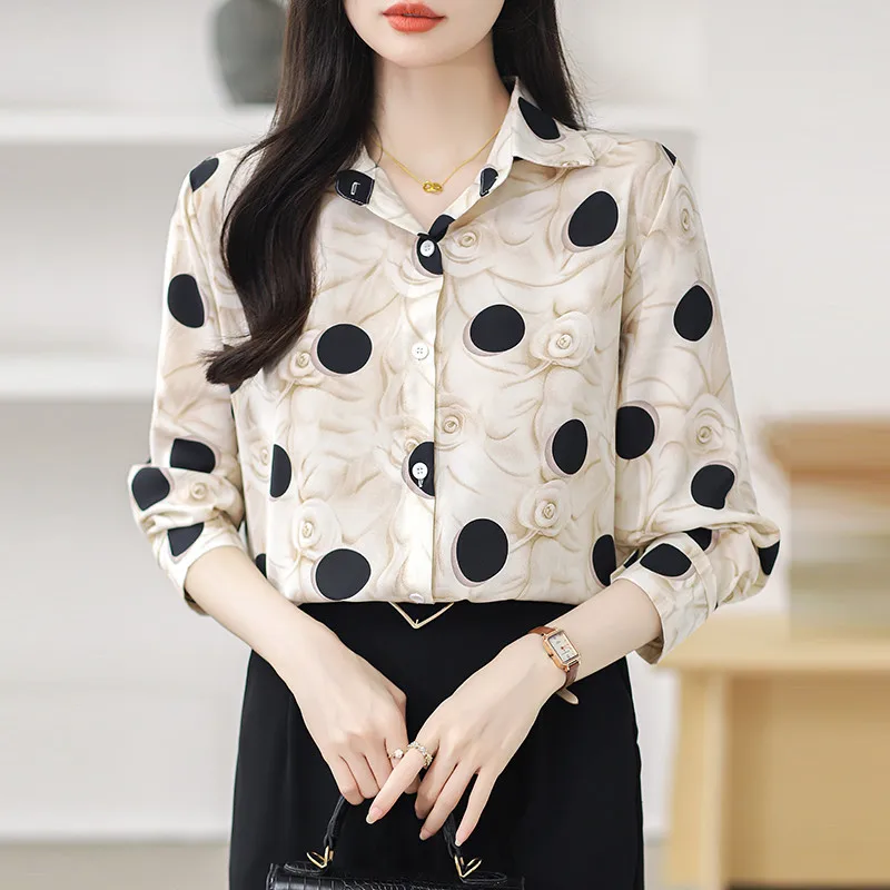 

Women's Long Sleeve Polka Dot Printed Shirt Fashion Korean Casual Office Lady Tops Clothing