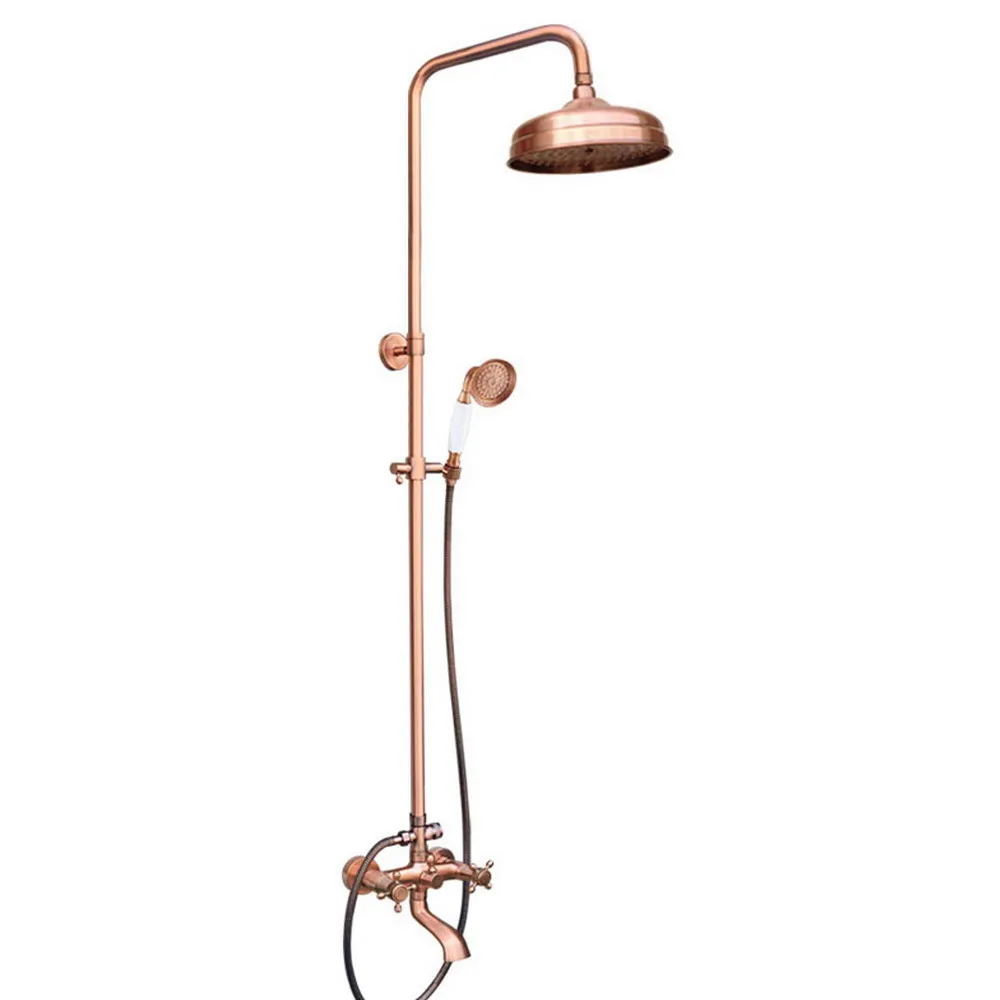 Moderne 8 "Badkamer Oppervlak Mount Messing Regendouche Kraan Set Antieke Rode Koper met Handdouche + Bad Uitloop zrg514