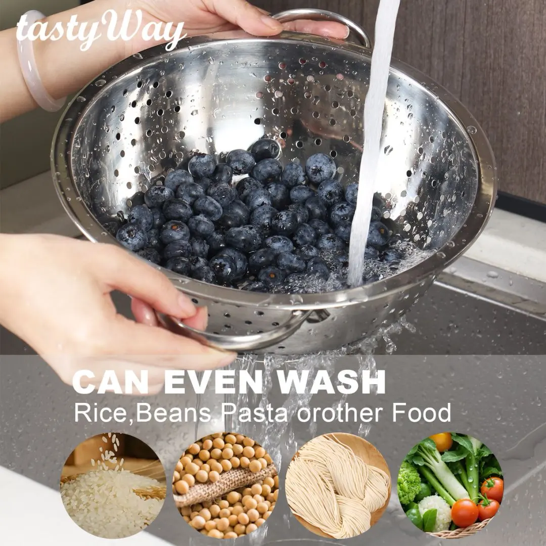 

tastyWay stainless steel fine mesh strainer basket, drain basket, water filter, fruit basket, laundry basket, home kitchen stora