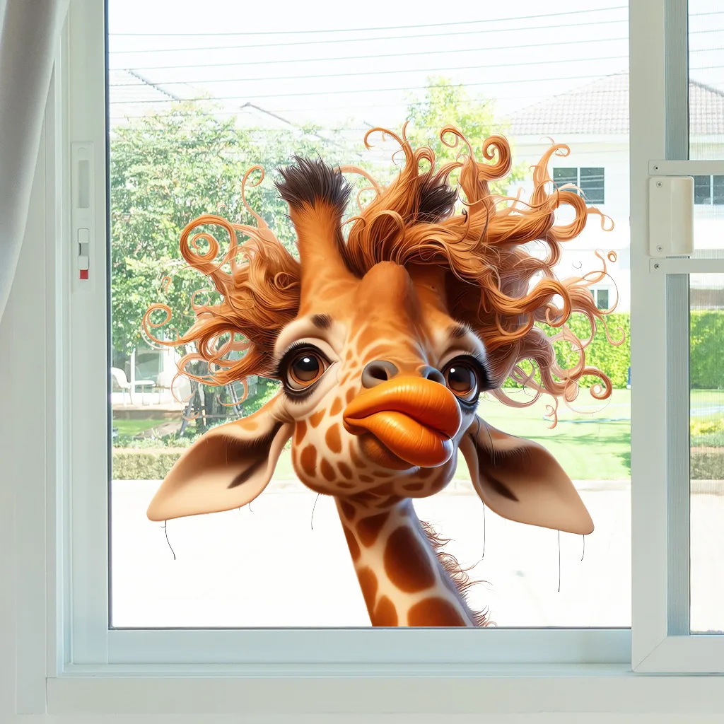 Big-Mouthed Giraffe Wall Sticker Bathroom Toilet Decor Living Room Cabinet Refrigerator Home Decoration Decals Stickers M1291