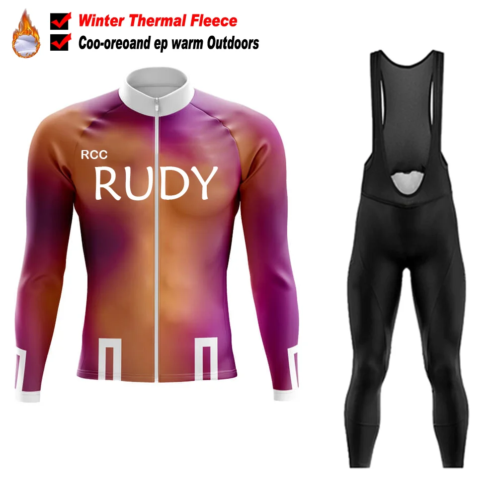 Winter Cycling Clothing RCC RUDY 2023 Men's Long Sleeves Cycling Jersey Set Winter Thermal Fleece Road Bike Cycling Clothing