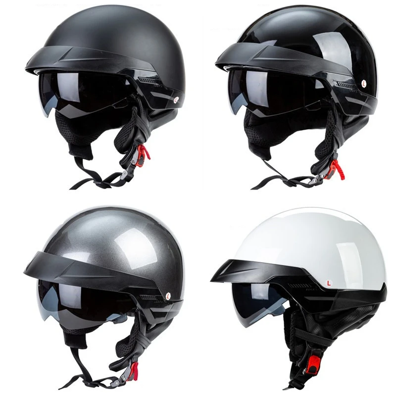 

Retro Motorcycle Helmet with Built-in Lenses Cruise Helmet Ear Protective DOT Motorbike Half Helmet Casco Moto